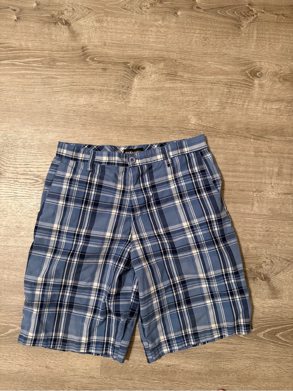 burnside Blue Plaid Flat Front Men's Shorts